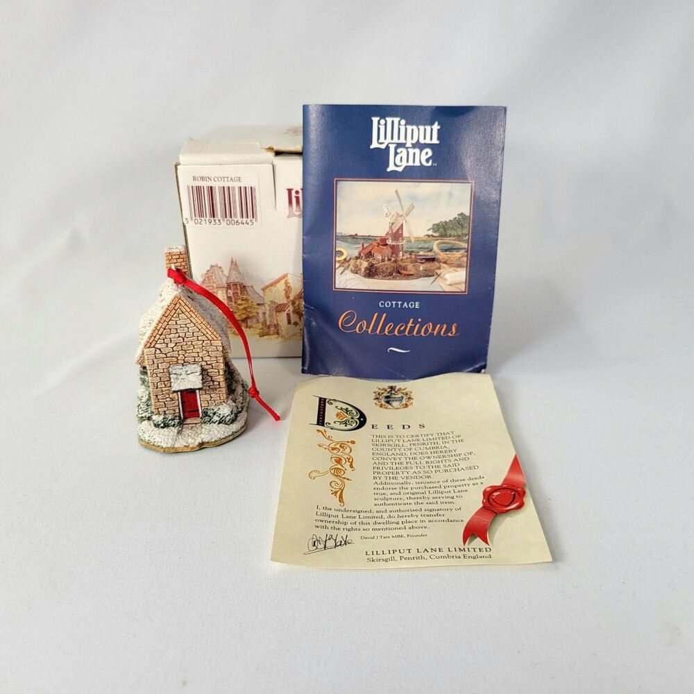 Lilliput Lane "Robin Cottage" 1993 Vintage Christmas Ornament House w Box & Deed